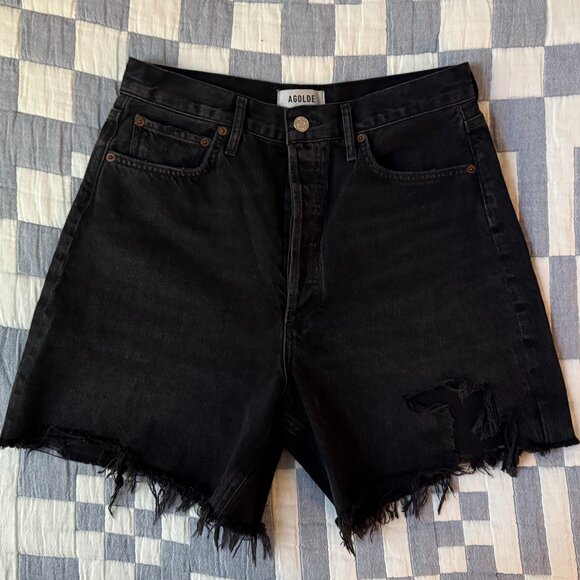 Agolde, Distressed Denim Shorts, Black, Size 28 - Picture 1 of 7